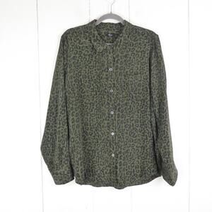 Rails Shirt Womens SZ XL Silk Button Up Kate Batik Olive Batik Cheetah Modern